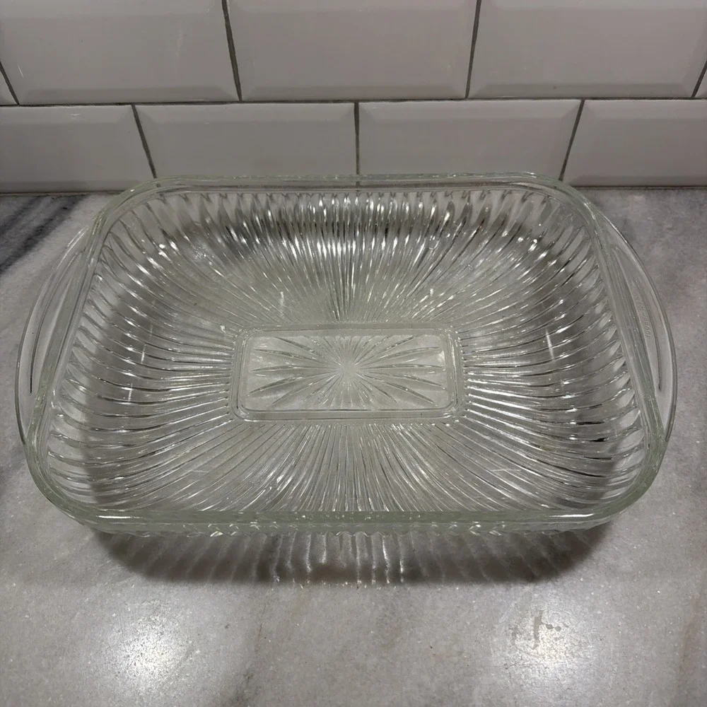 Vtg Oven-proof Ribbed Casserole Dish Rectangle 14x8